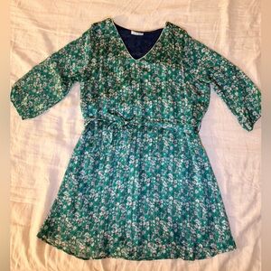 French Floral Green Mini Dress